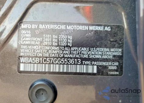 2016 BMW 535 I from USA, damaged, VIN WBA5B1C57GG553613